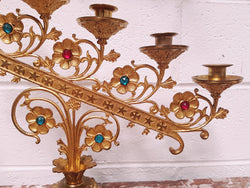 Pair Of Highly Decorative French Gilt Brass & Jeweled Candelabras | Antique & Vintage | Moonee Ponds Antiques | Australia Wide Delivery