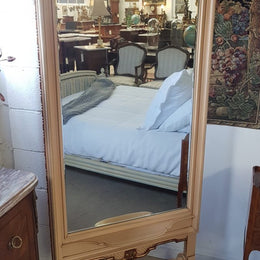 A beautiful Louis XVI style painted cheval mirror with carving and original bevel glass mirror.  In good condition.