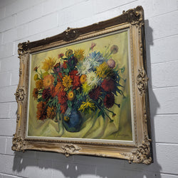 Large Vibrant French Signed Oil on Canvas “Flowers In Vase” | Antique & Vintage | Moonee Ponds Antiques | Australia Wide Delivery
