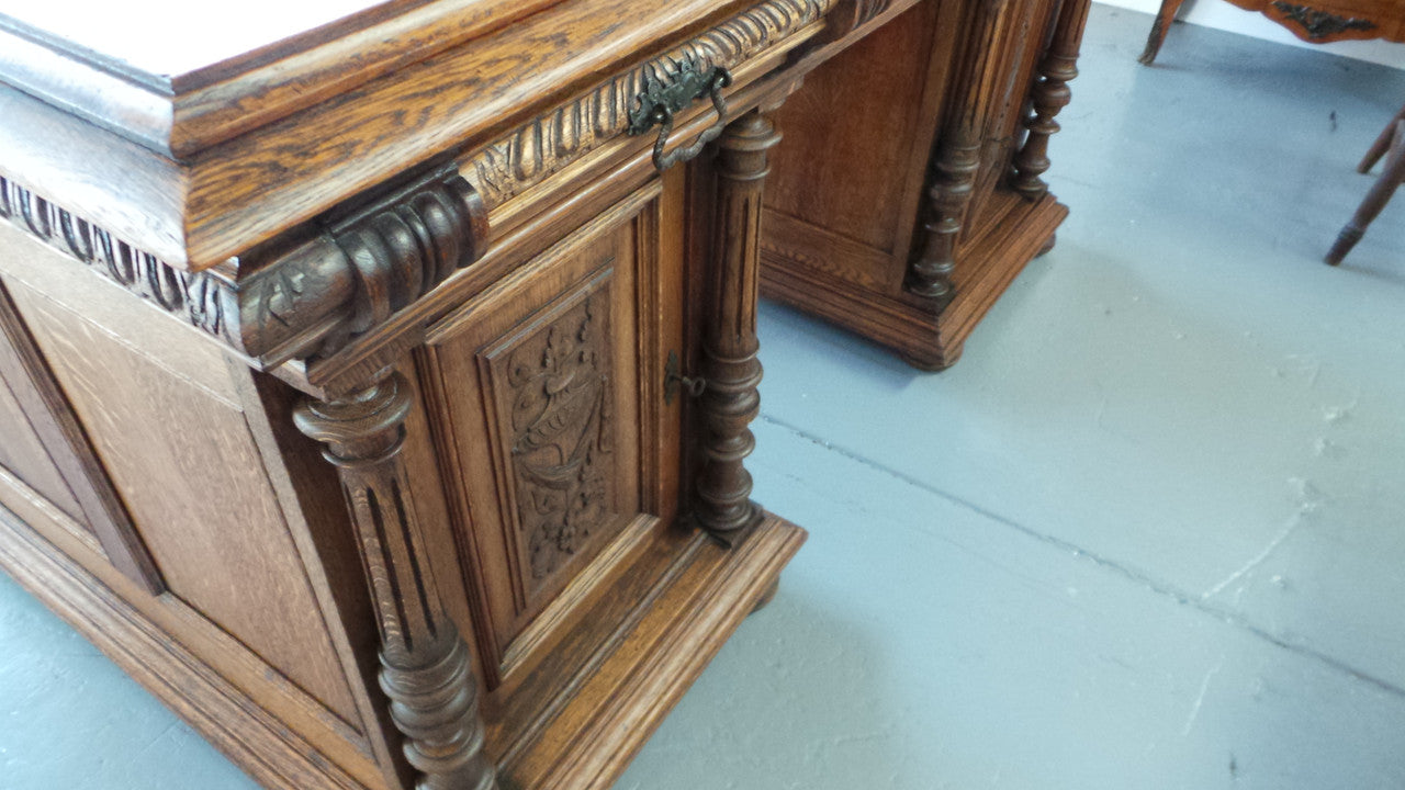 French Oak Partners Desk-3 | Antique & Vintage | Moonee Ponds Antiques | Australia Wide Delivery