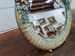 Beautifully Decorated Barbola Round Bevelled Edge Mirror | Antique & Vintage | Moonee Ponds Antiques | Australia Wide Delivery