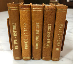 Vintage Pigskin Set Of Five Dictionaries-Translation Books | Antique & Vintage | Moonee Ponds Antiques | Australia Wide Delivery