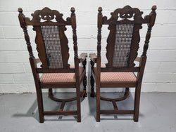 Pair Oak Jacobean Revival Carver Chairs with Cane Back | Antique & Vintage | Moonee Ponds Antiques | Australia Wide Delivery