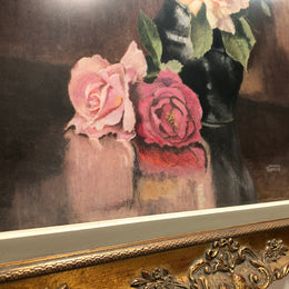 Vintage Framed Floral Painting Of Roses
