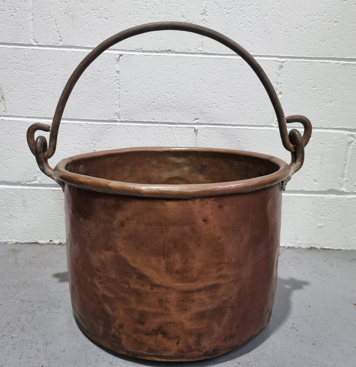 Antique French Copper firewood handled bucket. It is in good original detailed condition.