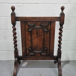 Antique English Oak Jacobean Style fire screen. In good original condition.