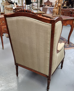 Beautifully Carved Louis XVI Walnut Upholstered Wingback Chair | Antique & Vintage | Moonee Ponds Antiques | Australia Wide Delivery