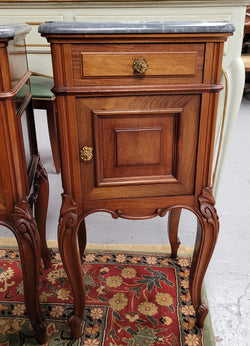 Pair of Walnut Louis XV Style Grey Marble Top Bedside Cabinets | Antique & Vintage | Moonee Ponds Antiques | Australia Wide Delivery