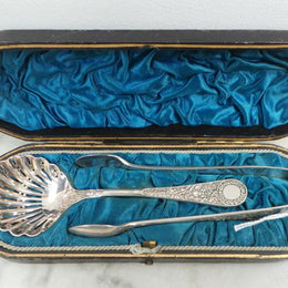 Boxed Silver plate Spoon and Tong Set