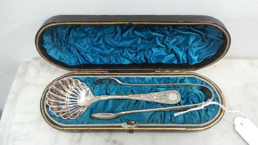 Boxed Silver plate Spoon and Tong Set