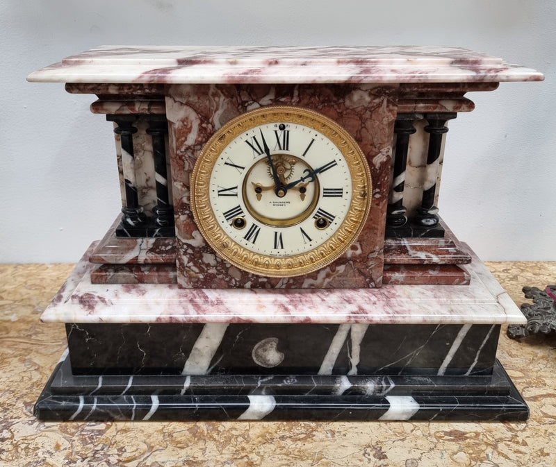 Fabulous Late Victorian Ansonia marble mantle clock, with an exposed escapement. Its movement has been overhauled and in lovely condition.