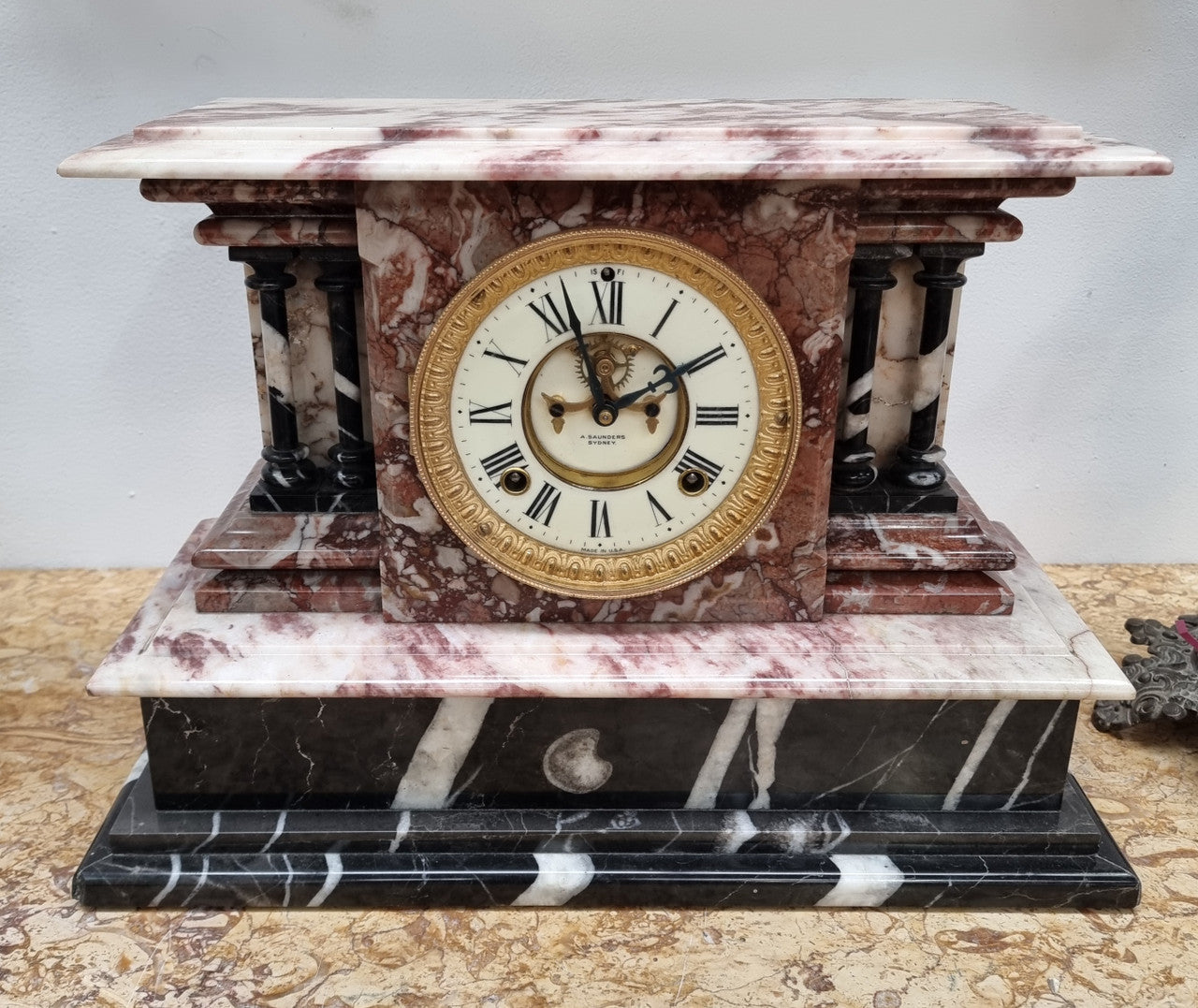 Late Victorian Ansonia Marble Mantle Clock
