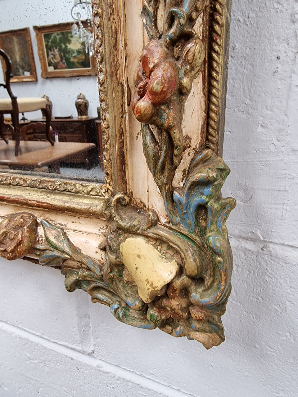 Lovely French 19th century hand painted wall mirror. Sourced from France and in good original detailed condition. Please see photos as it forms part of the description.