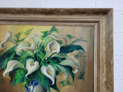 Vintage Oil On Board Still Life of White Lillie's in Vase | Antique & Vintage | Moonee Ponds Antiques | Australia Wide Delivery
