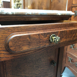 Pair Of  French Oak & Marble Top Bedsides