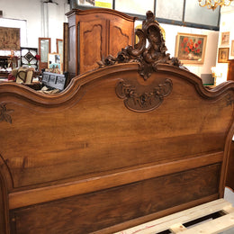 French Walnut Louis XV style queen size bed. Comes with custom made slats, all you need to is place you mattress on top.