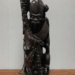 Antique Chinese hand carved Rosewood Immortal "Shou Xing" God of longevity lamp base. Profusely inlaid with brass cloisons. Meiji period Circa 1880.