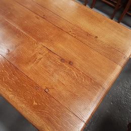 French Oak Stretcher Base Dining Table