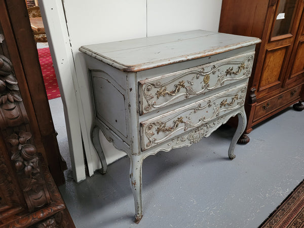 Antique, early 19th Century, Provincial two drawer oak commode, painted Blue. Circa: Early 19th Century.