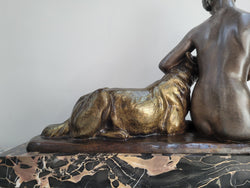 French Art Deco Brozne Statue Of Lady & German Shepard Signed by Louis Riche (1877-1949) | Antique & Vintage | Moonee Ponds Antiques | Australia Wide Delivery
