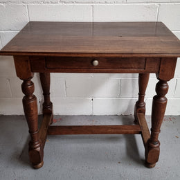 Rustic French Oak Desk with Single Drawer & Turned Legs