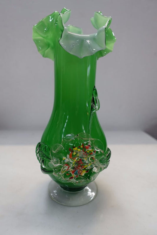 Green English End Of Day Glass Vase