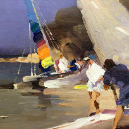 Beach Scene Oil On Board Painting By David Chen