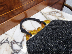 Black Fabric Vintage Style Evening Bag With Amber Coloured Clasp | Antique & Vintage | Moonee Ponds Antiques | Australia Wide Delivery