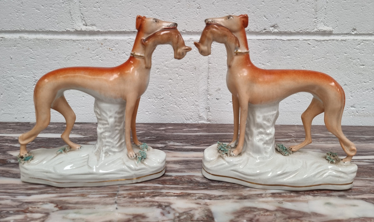 Superb Pair of Staffordshire Pottery Greyhounds | Antique & Vintage | Moonee Ponds Antiques | Australia Wide Delivery