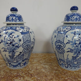 Pair of Victorian Delftware Vases