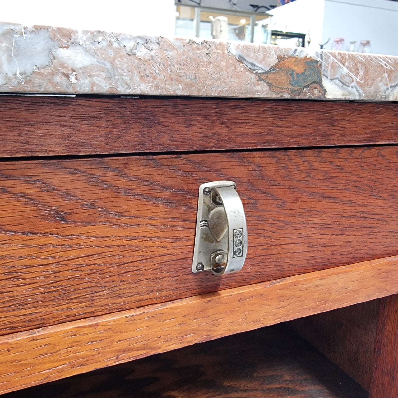 Pair of French Oak Arts & Crafts Marble Top Bedsides | Antique & Vintage | Moonee Ponds Antiques | Australia Wide Delivery