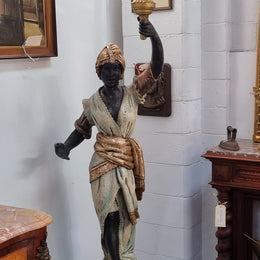 19th Century French Blackamoor lamp of grand proportions. Made from carved wood painted & gilded. It has been fully rewired to Australian standards.