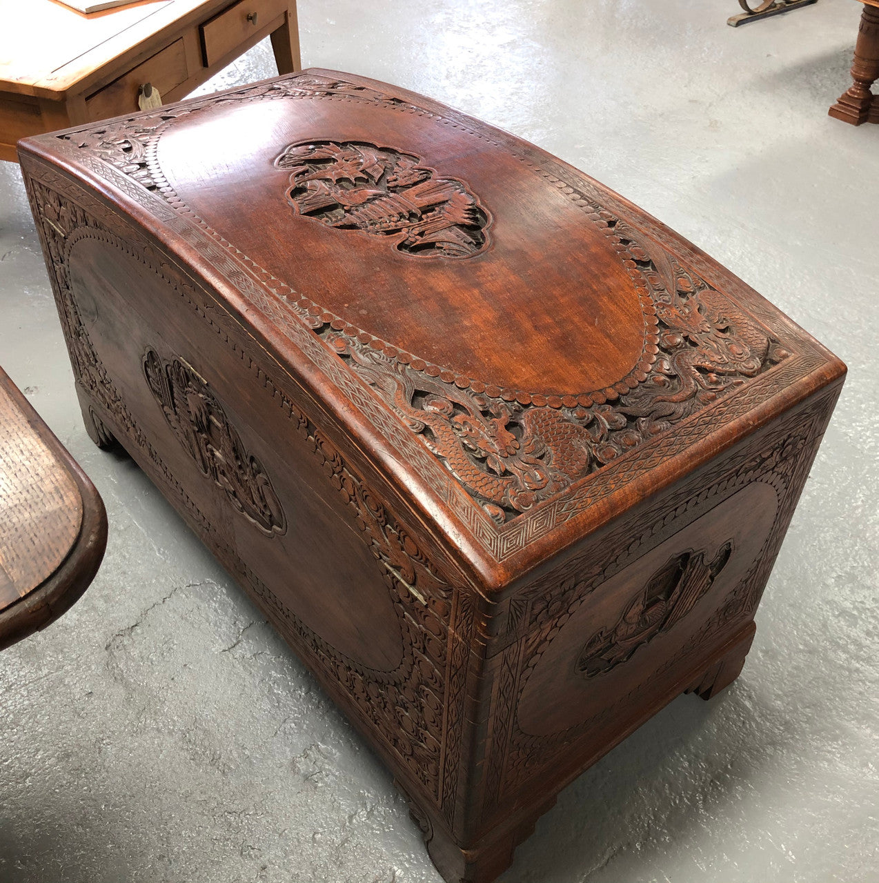 Antique Chinese Carved Camphor Wood Chest