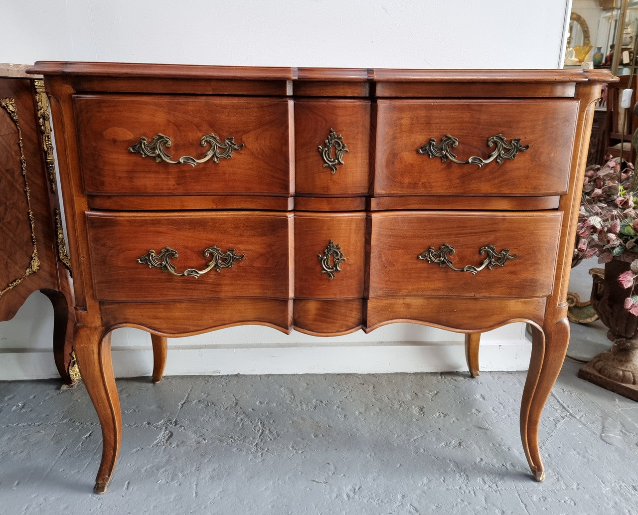 Elegant French Louis XV Style Cherrywood Commode with Two Drawers | Antique & Vintage | Moonee Ponds Antiques | Australia Wide Delivery