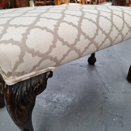 Upholstered Chippendale stool. Fabric is in very good condition and chair is in good original detailed condition.