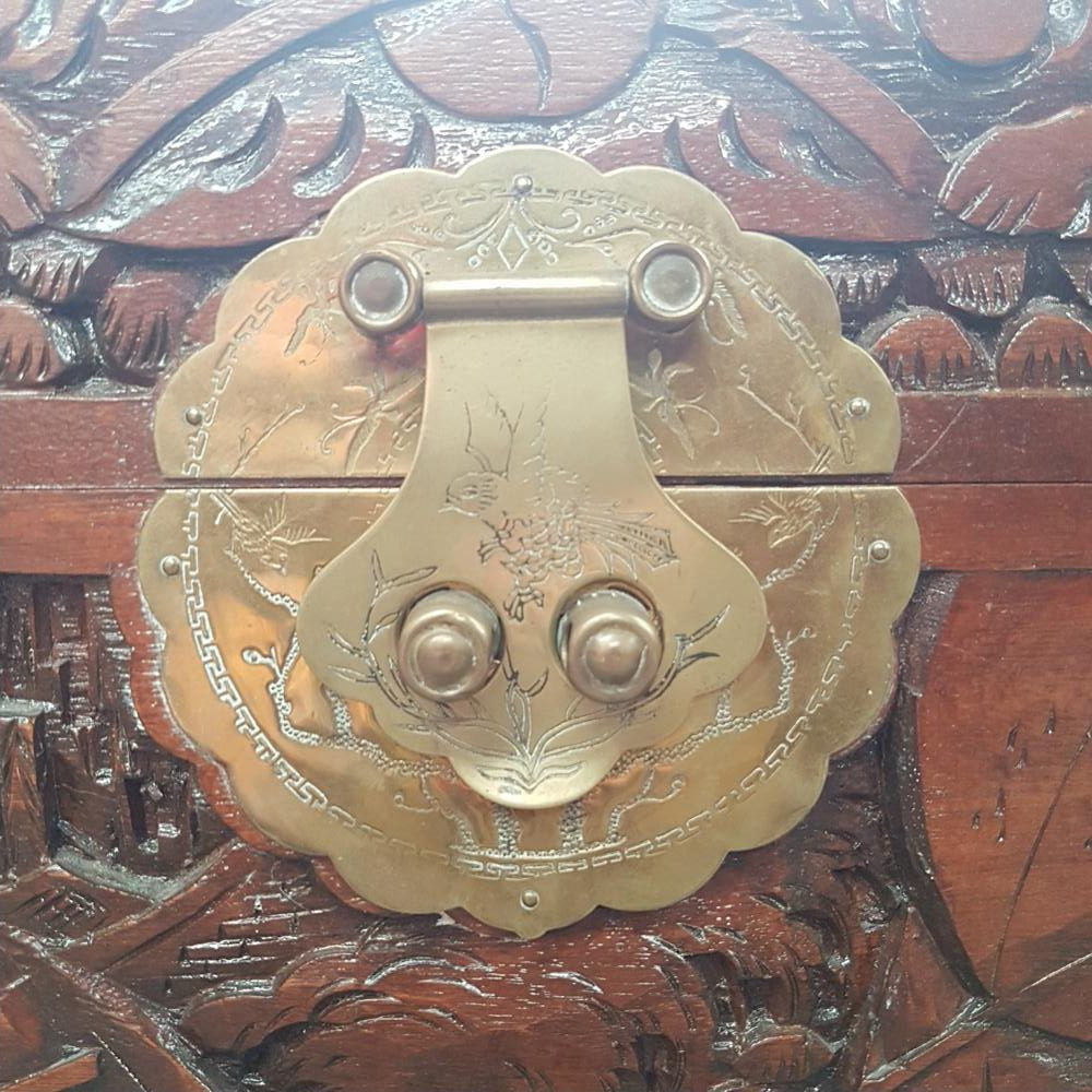 Carved Boat Scene Camphor Wooden Trunk | Antique & Vintage | Moonee Ponds Antiques | Australia Wide Delivery