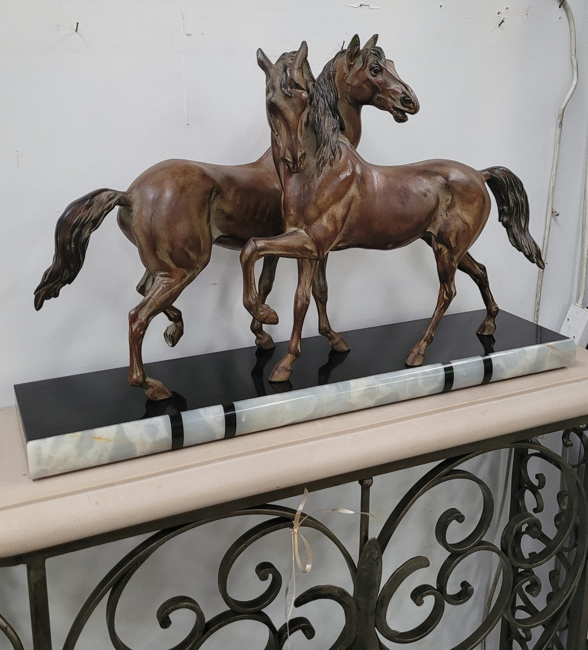Art Deco Patinated Bronze French Spelter Horses on Marble Base | Antique & Vintage | Moonee Ponds Antiques | Australia Wide Delivery