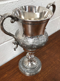 Large Embossed and Engraved Silver Plate Trophy or Vase | Antique & Vintage | Moonee Ponds Antiques | Australia Wide Delivery
