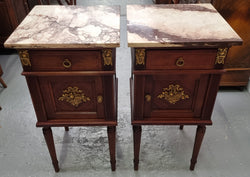 Pair of Louis XVI Style Mahogany Marble Top Bedsides | Antique & Vintage | Moonee Ponds Antiques | Australia Wide Delivery
