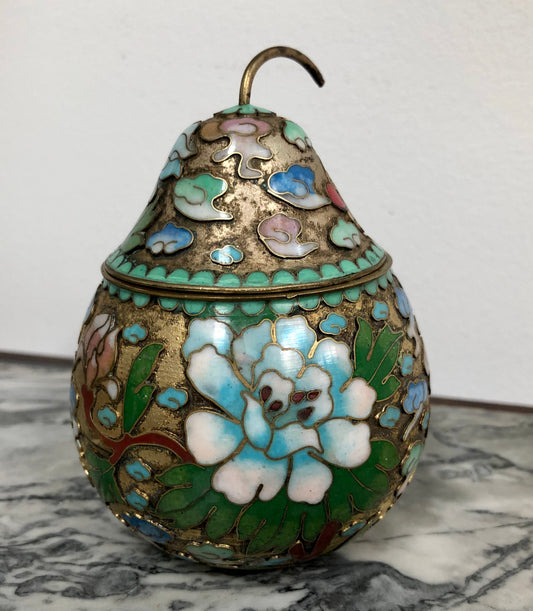 Good Quality Chinese Cloisonne Pear Covered Bowl