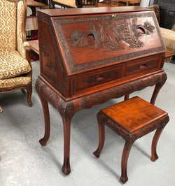 Beautifully carved Small Desk and stool | Antique & Vintage | Moonee Ponds Antiques | Australia Wide Delivery