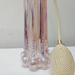 Vintage Fenton, Pink/Purple iridescent perfume bottle, cased glass, beaded base with working atomiser. Clearly marked FENTON on the base with original paper label.