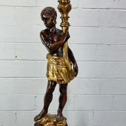 19th century wooden Italian Blackamoor floor lamp, with six-arm candelabra. Beautifully painted with gesso, gilt and in good original condition. Re-wired to Australian safety standards and ready to use.