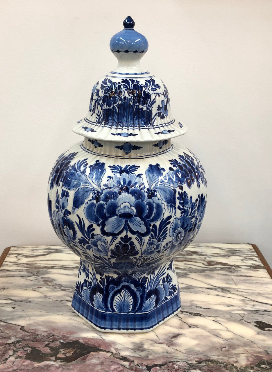 Antique blue Delftware  lidded vase
