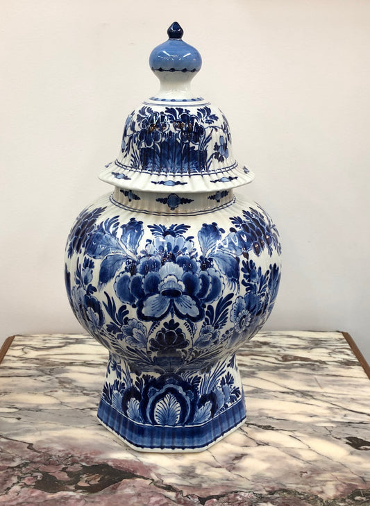 Antique blue Delftware  lidded vase