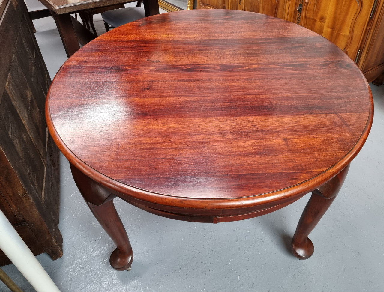 Australian Blackwood Fixed Oval Dining Table with Queen Anne Legs and Castors