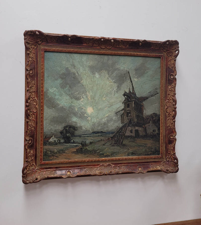 Late 19th century Dutch impressionist signed oil on canvas depicting "Windmill Landscape". It is in good original detailed condition and has been sourced from France.