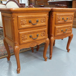 Beautiful Pair of Louis XV Style Light Oak Bedside