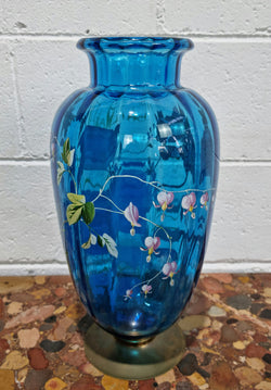 Decorative Victorian Enameled Hand Painted Blue Glass Vase "Bird and Flower Scene" | Antique & Vintage | Moonee Ponds Antiques | Australia Wide Delivery