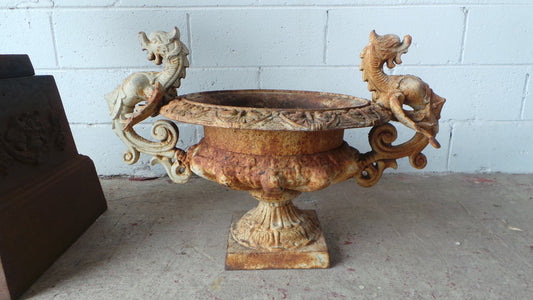 Pair of Antique French Cast Iron Urns